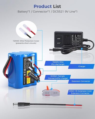 24V 2.6AH بطارية الليثيوم ، بطارية LI-ION القابلة لإعادة الشحن 24V مع شاحن ، سلك العاري ، موصل الكابلات للأطفال ركوب السيارات ، مشروع DIY ، سيارة RC ، روبوت ، ألواح شمسية ، شريط ضوء LED ، كاميرا CCTV in Kuwait