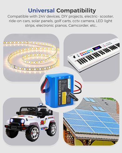 24V 2.6AH بطارية الليثيوم ، بطارية LI-ION القابلة لإعادة الشحن 24V مع شاحن ، سلك العاري ، موصل الكابلات للأطفال ركوب السيارات ، مشروع DIY ، سيارة RC ، روبوت ، ألواح شمسية ، شريط ضوء LED ، كاميرا CCTV in Kuwait