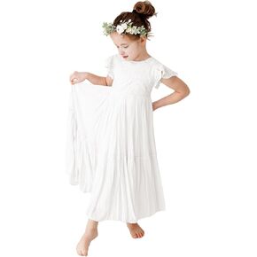 Boho Flower Girl Dress Lace Ruffle Chiffon A-Line Long with Sleeves for Wedding Party Birthday in Kuwait