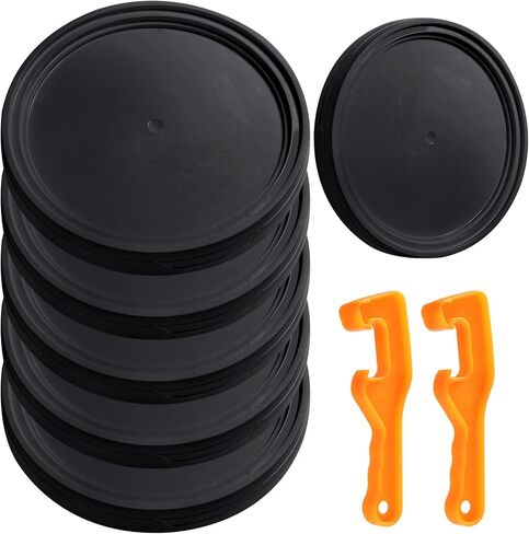 6 Pcs 5 Gallon Plastic Pail Lid 5 Gallon Bucket Lid for 3.5, 5, 6, and 7 Gal Buckets with 2 Plastic Bucket Lid Opener Industrial Can Opener for Home Industrial Use, Food Storage Container in Kuwait