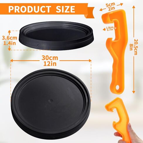 6 Pcs 5 Gallon Plastic Pail Lid 5 Gallon Bucket Lid for 3.5, 5, 6, and 7 Gal Buckets with 2 Plastic Bucket Lid Opener Industrial Can Opener for Home Industrial Use, Food Storage Container in Kuwait
