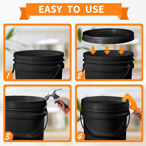 6 Pcs 5 Gallon Plastic Pail Lid 5 Gallon Bucket Lid for 3.5, 5, 6, and 7 Gal Buckets with 2 Plastic Bucket Lid Opener Industrial Can Opener for Home Industrial Use, Food Storage Container in Kuwait