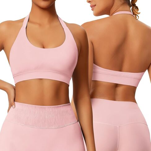 حمالة صدر رياضية هالتر للنساء - حمالة صدر مبطنة بدون ظهر لليوجا، حمالة صدر مفتوحة للتمرين من الخلف مع وسادات قابلة للإزالة in Kuwait