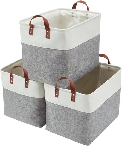 DECOMOMO Fabric Storage Bins, Extra Large Storage Baskets with Handles | 3 Pack Storage Baskets for Shelves, Laundry, Toys, Nursery (Beige & White) in Saudi Arabia