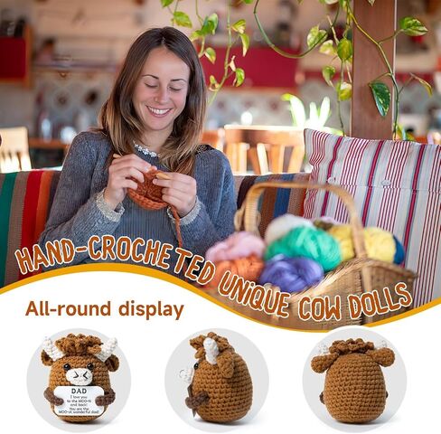 Funny Crochet Highland Cow Gifts for Sister, Mini Crochet Animals of Desk Decor - Emotional Support Crochet Highland Cow for Sister, Sister Birthday Gifts from Brother in Saudi Arabia