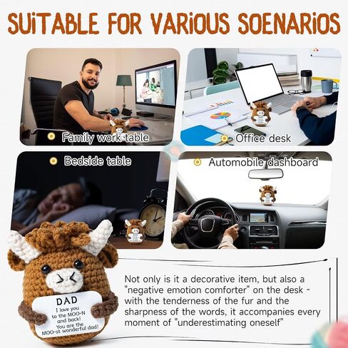 Funny Crochet Highland Cow Gifts for Sister, Mini Crochet Animals of Desk Decor - Emotional Support Crochet Highland Cow for Sister, Sister Birthday Gifts from Brother in Saudi Arabia