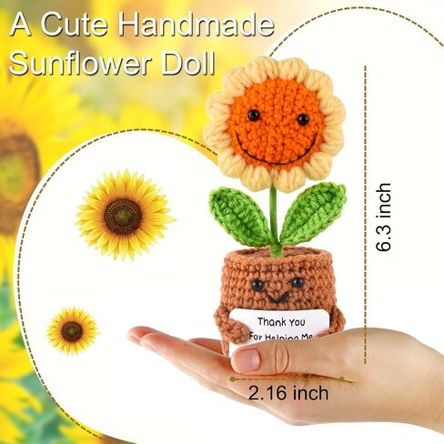 Positive Sunflower Doll Crochet with Card - This is A Little Reminder - Appreciation Gift for Coworker, Best Friend, Teacher, Sister, Mom ， Christmas, Birthday, Thank You Gift for Women Men in Kuwait