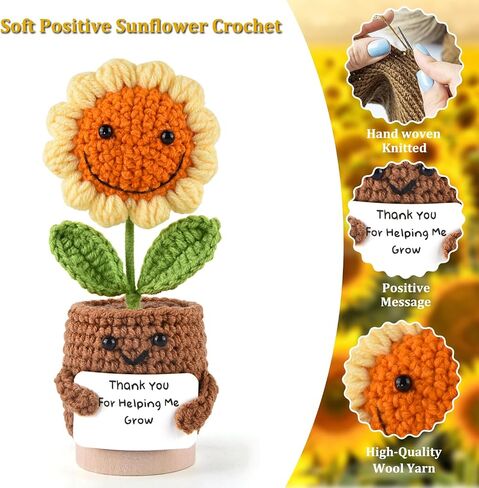 Positive Sunflower Doll Crochet with Card - This is A Little Reminder - Appreciation Gift for Coworker, Best Friend, Teacher, Sister, Mom ， Christmas, Birthday, Thank You Gift for Women Men in Kuwait