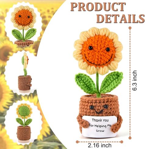 Positive Sunflower Doll Crochet with Card - This is A Little Reminder - Appreciation Gift for Coworker, Best Friend, Teacher, Sister, Mom ， Christmas, Birthday, Thank You Gift for Women Men in Kuwait
