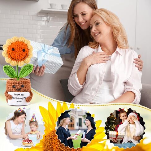 Positive Sunflower Doll Crochet with Card - This is A Little Reminder - Appreciation Gift for Coworker, Best Friend, Teacher, Sister, Mom ， Christmas, Birthday, Thank You Gift for Women Men in Kuwait