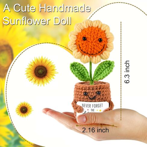 Positive Sunflower Doll Crochet with Card - This is A Little Reminder - Appreciation Gift for Coworker, Best Friend, Teacher, Sister, Mom ， Christmas, Birthday, Thank You Gift for Women Men in Kuwait