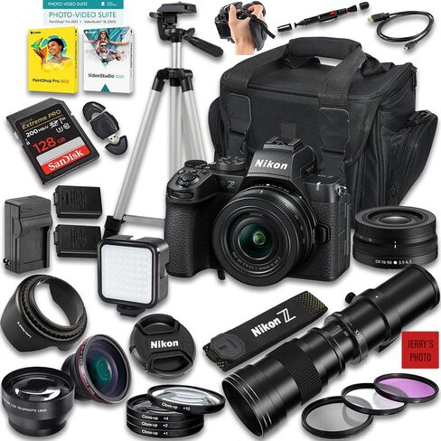 Nikon Z50 II Mirrorless Camera with Z DX 16-50mm f/3.5-6.3 VR and 420-800mm f/8 Manual Super HD Telephoto Lens + 128 GB Memory + Extra Battery + Camera Case + More (29pc Bundle) (Renewed) in Saudi Arabia
