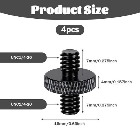 1/4" Male to 1/4" Male Threaded Tripod Screw, Double Head Stud Standard Mounting Thread Converter for Shoulder Rig Tripod Black in Kuwait