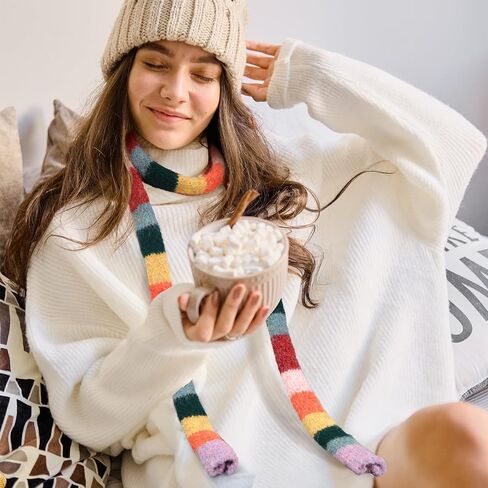 2 Pcs Y2k Striped Scarf for Women Long Skinny Scarf Fuzzy Fluffy Neckerchief Colorful Rainbow Knit Thin Scarves Accessories for Fall Winter Christmas Gift in Saudi Arabia