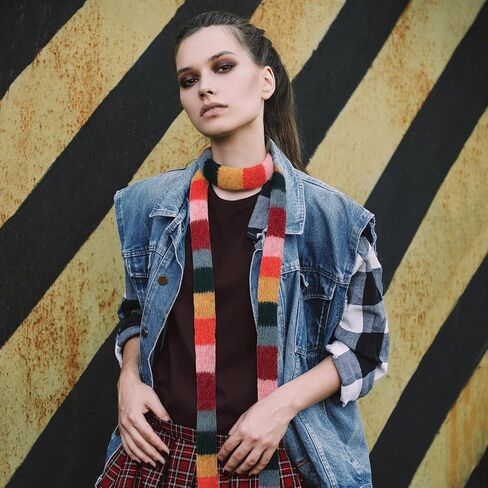 2 Pcs Y2k Striped Scarf for Women Long Skinny Scarf Fuzzy Fluffy Neckerchief Colorful Rainbow Knit Thin Scarves Accessories for Fall Winter Christmas Gift in Saudi Arabia