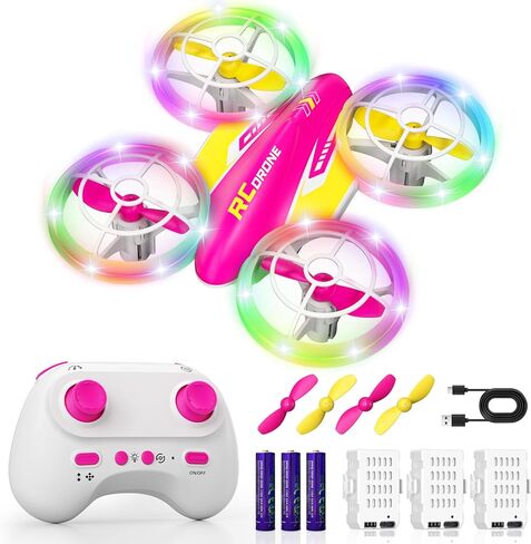LED RC Drone for Kids 6+, Christmas Birthday Gift for Boys & Girls with Remote Batteries, 360° Flips, 3 Speed Modes, 45 Min Flight Indoor and Outdoor Flying Toy - Green Purple in Kuwait