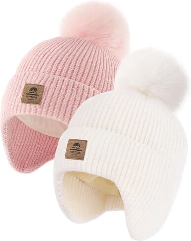 FURTALK Toddler Winter Hat Baby Pom Pom Beanie Boys Girls Kids Knitted Fleece Lined Cap in Saudi Arabia