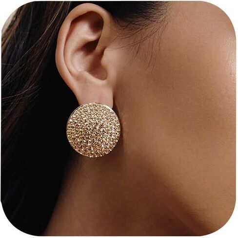 Large Round Rhinestone Stud Earrings Elegant Circle Simple Crystal Formal Jewelry For Women Evening Wear in Kuwait