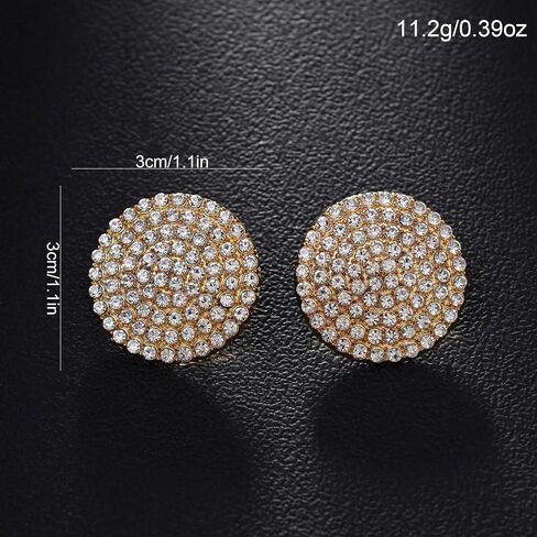 Large Round Rhinestone Stud Earrings Elegant Circle Simple Crystal Formal Jewelry For Women Evening Wear in Kuwait