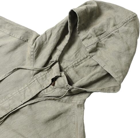Amazhiyu Women's Pure Linen Button Front Long Sleeve Drawstring Hooded Jacket Coat in Saudi Arabia