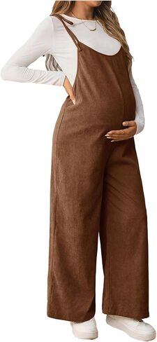 OYOANGLE Women's Maternity Wide Leg Overalls U Neck Spaghetti Strap Pregnancy Jumpsuits in Saudi Arabia