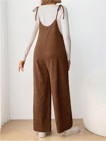 OYOANGLE Women's Maternity Wide Leg Overalls U Neck Spaghetti Strap Pregnancy Jumpsuits in Saudi Arabia