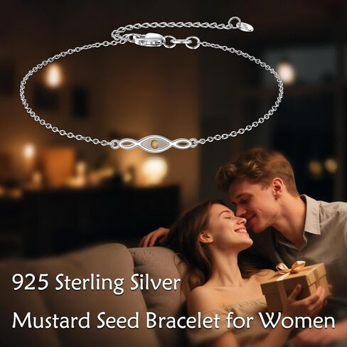 Gold Mustard Seed Bracelet 925 Sterling Silver Infinity Mustard Seed Bracelet Christian Faith Jewelry Gift for Women（yellow） in Saudi Arabia