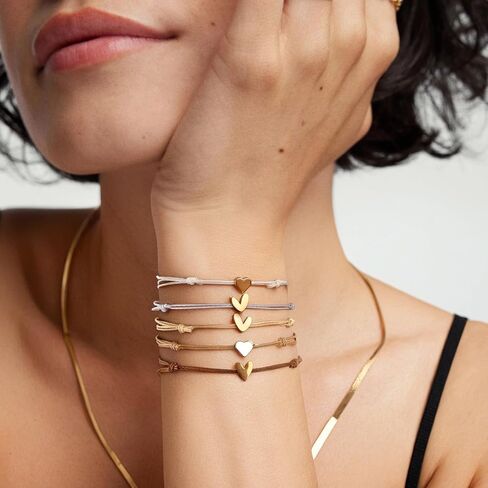 5 Pcs String Bracelets, Adjustable Heart Bracelet Bulk with Gold Heart Cord Blue gradient Bracelets for Women in Saudi Arabia
