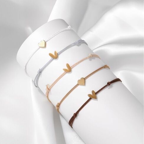 5 Pcs String Bracelets, Adjustable Heart Bracelet Bulk with Gold Heart Cord Blue gradient Bracelets for Women in Saudi Arabia
