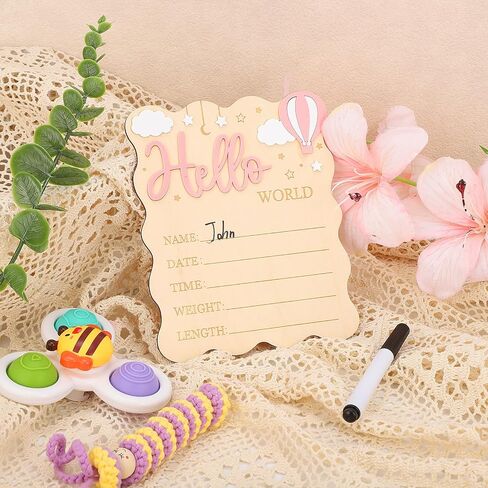 Baby Announcement Sign,Wooden Hello World Newborn Signs Birth Announcement Sign and Pen for Baby Shower Hospital Nursery Newborn Boys and Girls (Blue) in Saudi Arabia