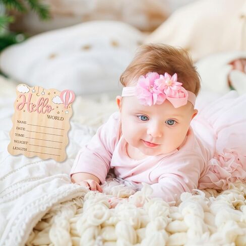 Baby Announcement Sign,Wooden Hello World Newborn Signs Birth Announcement Sign and Pen for Baby Shower Hospital Nursery Newborn Boys and Girls (Blue) in Saudi Arabia