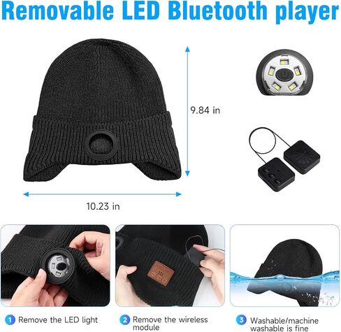 قبعة صغيرة LED بتقنية البلوتوث، قبعة صغيرة موسيقية قابلة لإعادة الشحن لفصل الشتاء، قبعة للمصابيح الأمامية وقبعة موسيقية ومكالمات، 3 أوضاع إضاءة للجري والمشي لمسافات طويلة والتخييم، أسود (للجنسين) in Kuwait