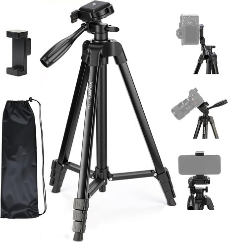 NEEWER BASICS Camera Tripod, 71'' Tripod with Cell Phone Holder Mount Compatible with iPhone for Video Recording, Professional Aluminum Lightweight Portable Travel Stand with 3 Way Pan Tilt Head, TP55 in Saudi Arabia