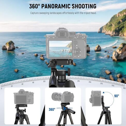 NEEWER BASICS Camera Tripod, 71'' Tripod with Cell Phone Holder Mount Compatible with iPhone for Video Recording, Professional Aluminum Lightweight Portable Travel Stand with 3 Way Pan Tilt Head, TP55 in Saudi Arabia