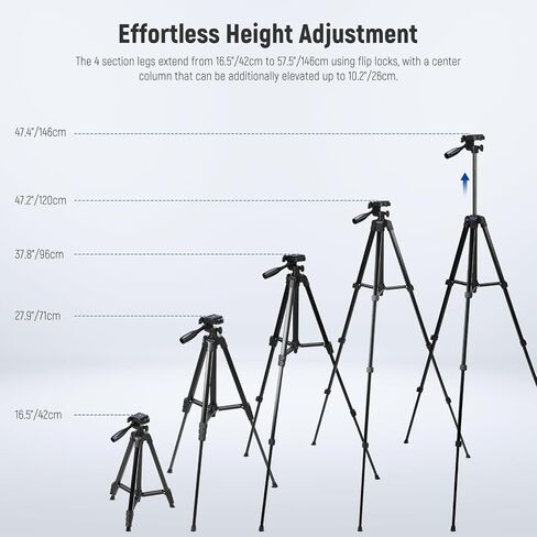 NEEWER BASICS Camera Tripod, 71'' Tripod with Cell Phone Holder Mount Compatible with iPhone for Video Recording, Professional Aluminum Lightweight Portable Travel Stand with 3 Way Pan Tilt Head, TP55 in Saudi Arabia
