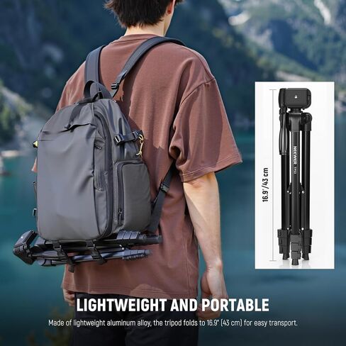 NEEWER BASICS Camera Tripod, 71'' Tripod with Cell Phone Holder Mount Compatible with iPhone for Video Recording, Professional Aluminum Lightweight Portable Travel Stand with 3 Way Pan Tilt Head, TP55 in Saudi Arabia