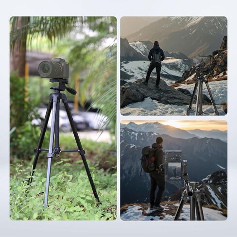 NEEWER BASICS Camera Tripod, 71'' Tripod with Cell Phone Holder Mount Compatible with iPhone for Video Recording, Professional Aluminum Lightweight Portable Travel Stand with 3 Way Pan Tilt Head, TP55 in Saudi Arabia