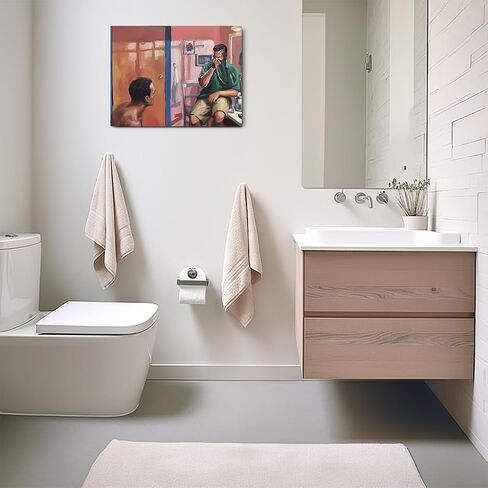 Funny Bathroom Canvas Wall Art, Black and White Vintage Comedy Movies Framed Art Paintings Wall Decor Unique Gifts And Funny Toilet Humour Smell Prints Picture for Bathroom Decor 11.5x15In-1 in Kuwait