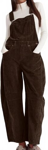 chouyatou Women's Fall Winter Corduroy Overalls Boyfriend Adjustable Strap Bib Jumpsuit Barrel Harem Pants in Saudi Arabia