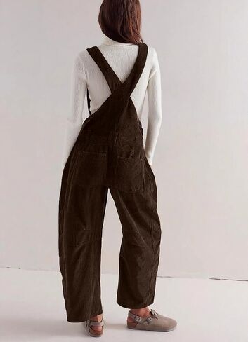 chouyatou Women's Fall Winter Corduroy Overalls Boyfriend Adjustable Strap Bib Jumpsuit Barrel Harem Pants in Saudi Arabia