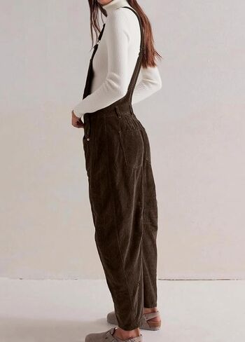 chouyatou Women's Fall Winter Corduroy Overalls Boyfriend Adjustable Strap Bib Jumpsuit Barrel Harem Pants in Saudi Arabia