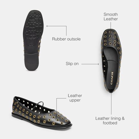 حذاء نسائي من Coach Emilia Mary Jane مع Tea Rose Flat، فحمي/أسود، 6.5 in Saudi Arabia