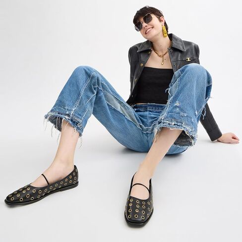 حذاء نسائي من Coach Emilia Mary Jane مع Tea Rose Flat، فحمي/أسود، 6.5 in Saudi Arabia