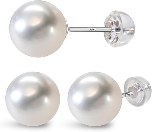 8-9mm Freshwater Pearl Stud Earrings for Women, Hypoallergenic Real Cultured Round White Freshwater Pearl Earrings Silver 925 Jewelry for Lady Mom Her in Saudi Arabia