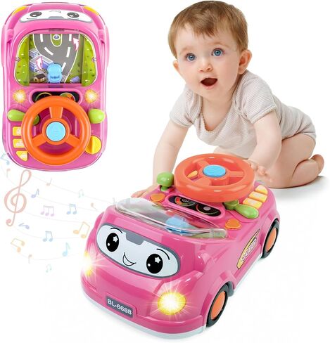 Toddler Learning Toys for 1 2 3 Year Old Boy Gifts, Baby Musical Car Adventure Toy with Steering Wheel, Sound & Light, Simulated Steering Wheel Toy Racing Driving Car for Toddler 1-3 (Blue) in Kuwait