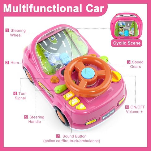 Toddler Learning Toys for 1 2 3 Year Old Boy Gifts, Baby Musical Car Adventure Toy with Steering Wheel, Sound & Light, Simulated Steering Wheel Toy Racing Driving Car for Toddler 1-3 (Blue) in Kuwait