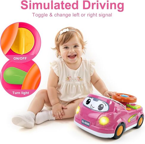 Toddler Learning Toys for 1 2 3 Year Old Boy Gifts, Baby Musical Car Adventure Toy with Steering Wheel, Sound & Light, Simulated Steering Wheel Toy Racing Driving Car for Toddler 1-3 (Blue) in Kuwait