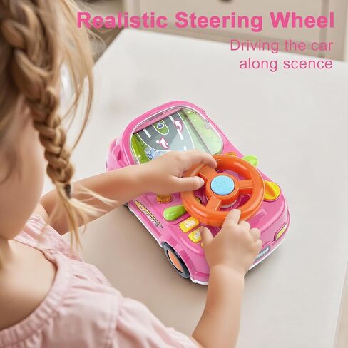 Toddler Learning Toys for 1 2 3 Year Old Boy Gifts, Baby Musical Car Adventure Toy with Steering Wheel, Sound & Light, Simulated Steering Wheel Toy Racing Driving Car for Toddler 1-3 (Blue) in Kuwait
