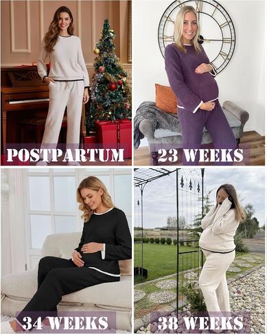 V FOR CITY Maternity Pajamas Women Fleece 2 Piece Lounge Set with Pockets Color Block Long Sleeve Sleepwear Winter in Saudi Arabia