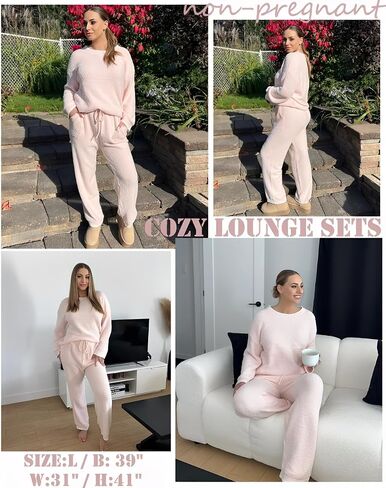 V FOR CITY Maternity Pajamas Women Fleece 2 Piece Lounge Set with Pockets Color Block Long Sleeve Sleepwear Winter in Saudi Arabia